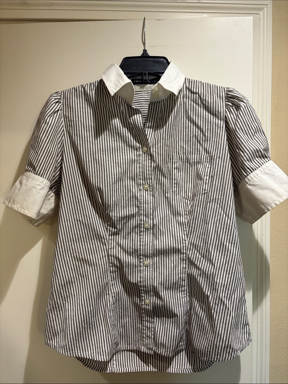 The Limited Black and White Striped Short-Sleeve Button-Down Shirt